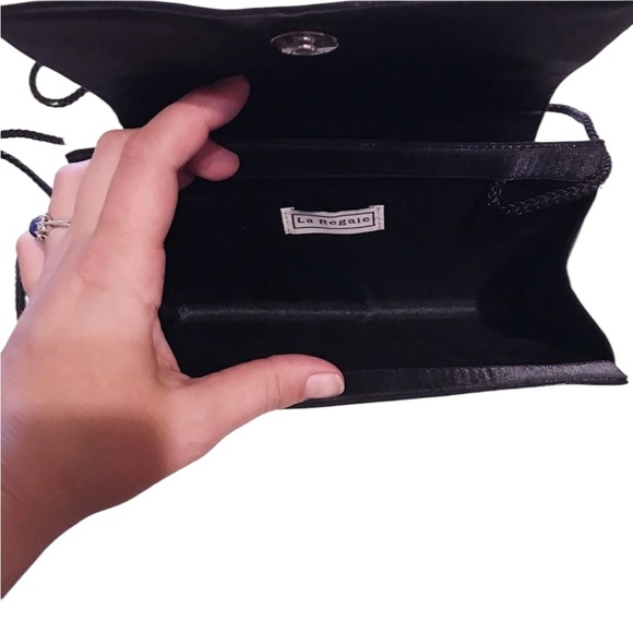 LA REGALE Vintage Black Nylon Clutch Handbag EUC - Picture 6 of 8